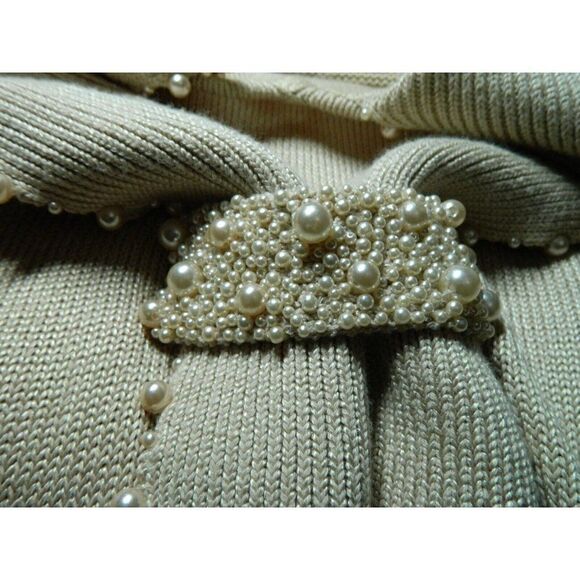 Marisa‎ Christina Collection Sweater Tunic Beige Oatmeal Pearl Trim Size Large - Picture 5 of 11
